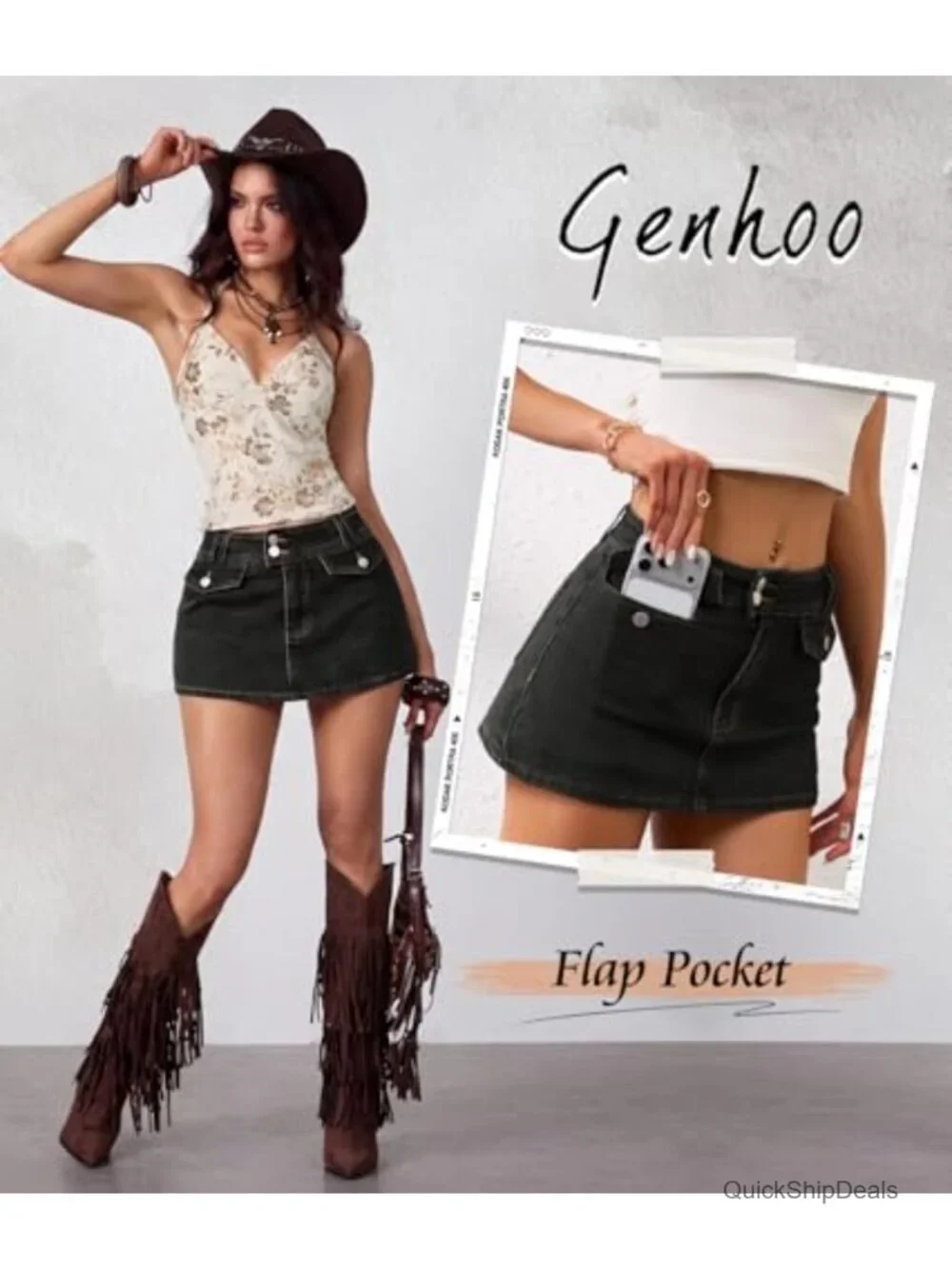 Women's Denim Mini Skirt with Built-in Shorts Low Rise A-line Jean Skort 2026